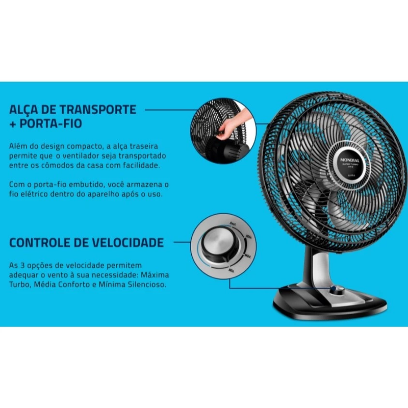 Ventilador VTX40, Super Turbo, 8 Pás, Mondial,  140W  - FRETE GRÁTIS!