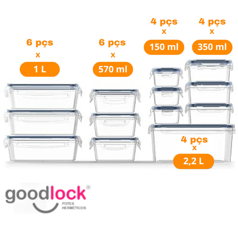 Kit 24 Potes Herméticos de Vidro + (Brindes Exclusivos) - GOODLOCK