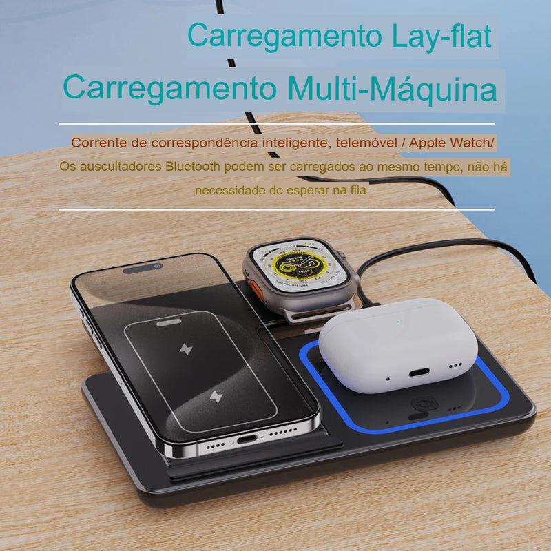 Carregador Por Indução Sem Fio Stand Pad 3 em 1 -  Estação de doca de carregamento rápido