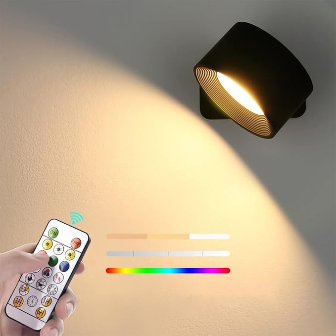 Arandela de Parede e cabeceiras LED - Giratória em 360º - 3 Níveis de Brilho, 3 Modos de Cor (BLACK FRIDAY)