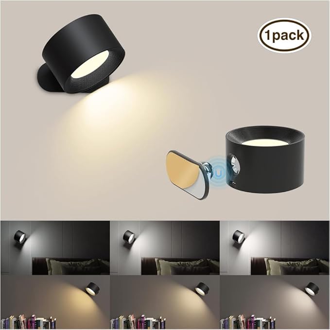 Arandela de Parede e cabeceiras LED - Giratória em 360º - 3 Níveis de Brilho, 3 Modos de Cor (BLACK FRIDAY)