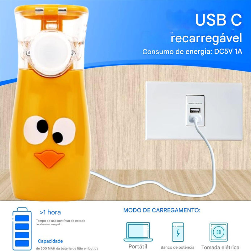 Nebulizador de Malha Ultrassônica, USB-C Recarregável