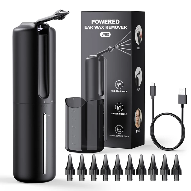 Limpador de ouvido Elétrico, Kit de remoção de cera de ouvido, seringa recarregável com 4 modos de limpeza de ouvido, irrigação, para adultos e crianças