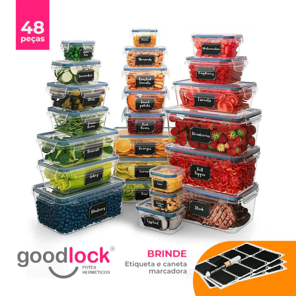 Kit 24 Potes Herméticos de Vidro + (Brindes Exclusivos) - GOODLOCK