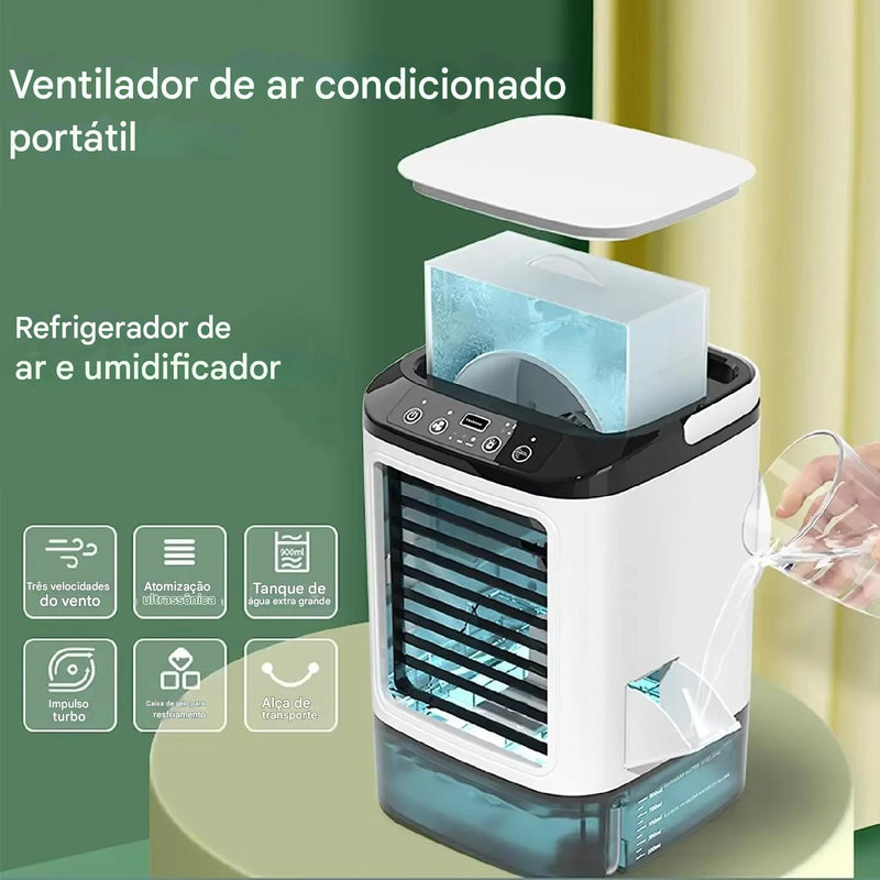 Ar Condicionado Portátil - spray duplo, atomização ultrassônica, refrigerador de ar mudo, luz noturna, desktop, 3 velocidades.