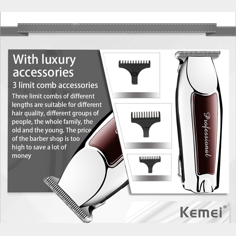 MAQUINA APARADORA DE PELO AJUSTE NÍVEL ''0'' PROFISSIONAL SEM FIO KEMEI KM - 9163.