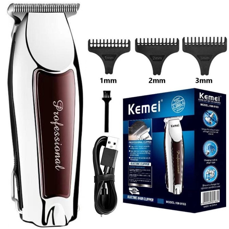 MAQUINA APARADORA DE PELO AJUSTE NÍVEL ''0'' PROFISSIONAL SEM FIO KEMEI KM - 9163.