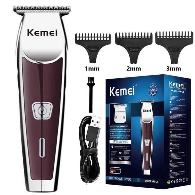 MAQUINA APARADORA DE PELO AJUSTE NÍVEL ''0'' PROFISSIONAL SEM FIO KEMEI KM - 9163.